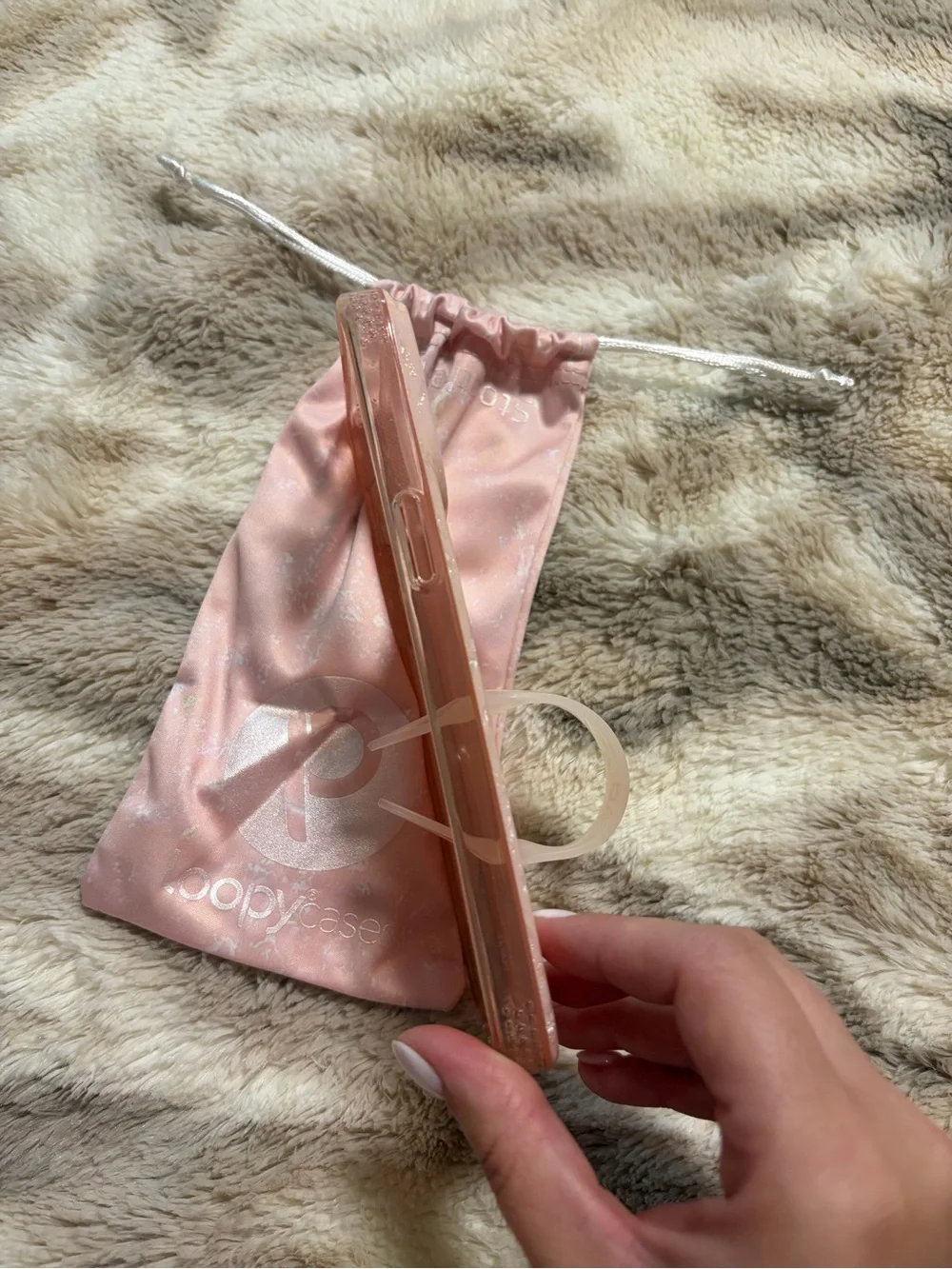 Loopy Case Pink Iridescent Marble Phone Case with Loop Grip